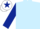 LIGHT BLUE, dark blue sleeves, white cap, dark blue star