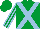 Emerald Green, Light Blue cross belts, striped sleeves