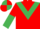 Red, Emerald Green chevron, halved sleeves, quartered cap