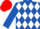 ROYAL BLUE & WHITE DIAMONDS, royal blue sleeves, red cap