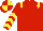 Red, Yellow epaulets, chevrons on sleeves, quartered cap