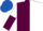 MAROON & WHITE HALVED, sleeves reversed, royal blue cap