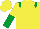 YELLOW, emerald green epaulettes, halved sleeves, yellow cap
