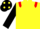 YELLOW, red epaulettes, black sleeves, black cap, yellow spots