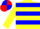 Yellow, Blue hoops, Blue and Red quartered cap