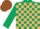 Dark Green and Beige check, Dark Green sleeves, Brown cap