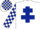 White, Dark Blue Cross of Lorraine, Dark Blue and White check sleeves and cap