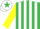 EMERALD GREEN & WHITE STRIPES, yellow sleeves, white cap, emerald green star