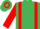 EMERALD GREEN, red braces, red sleeves, emerald green armlet, red & emerald green hooped cap