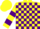 Yellow and Purple check, hooped sleeves, Yellow cap