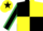 BLACK & YELLOW QUARTERED, black sleeves, emerald green seams, yellow cap, black star
