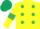 YELLOW, EMERALD GREEN spots and armlets, DARK GREEN cap