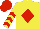 Yellow, Red diamond, chevrons on sleeves, Red cap