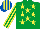 EMERALD GREEN, YELLOW stars, striped sleeves, ROYAL BLUE and YELLOW striped cap