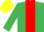 EMERALD GREEN, red panel, yellow cap