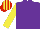 Purple, Yellow sleeves, Red and Yellow striped cap