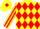 Yellow and Red diamonds, striped sleeves, Yellow cap, Red diamond