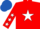 RED, white star, white stars on sleeves, royal blue cap