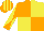 Orange and Yellow (quartered), diabolo on sleeves, striped cap