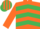 ORANGE & EMERALD GREEN CHEVRONS, orange sleeves, striped cap