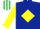 DARK BLUE, yellow diamond & sleeves, emerald green & white striped cap