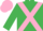 EMERALD GREEN, pink cross belts, pink cap