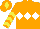 Orange, White triple diamond, Orange and Yellow chevrons on sleeves, Orange cap, Yellow diamond