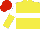 Yellow, White hoop, White and Yellow halved sleeves, Red cap