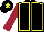 BLACK, yellow seams, maroon sleeves, black cap, yellow star