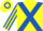 Yellow, Royal Blue cross belts, Royal Blue and Yellow striped sleeves, hooped cap