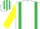 WHITE, emerald green braces, yellow sleeves, emerald green & white striped cap