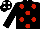 BLACK, red spots, black cap, white spots