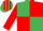 EMERALD GREEN & RED QUARTERED, red sleeves, striped cap