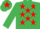 EMERALD GREEN, red stars, emerald green cap, red star