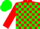 Red, green blocks, green cap