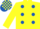 YELLOW, royal blue spots, check cap