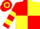 RED & YELLOW QUARTERED, hooped sleeves & cap
