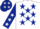 WHITE, DARK BLUE stars, DARK BLUE sleeves, WHITE stars