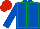 ROYAL BLUE, emerald green seams, red cap
