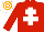 RED, white Cross of Lorraine, white & orange hooped cap