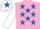 PINK, ROYAL BLUE stars, WHITE sleeves, WHITE cap, ROYAL BLUE star