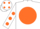 WHITE, orange disc & spots on sleeves, white cap, orange spots