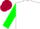 WHITE, GREEN sleeves and collar, CLARET cap