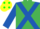 EMERALD GREEN,royal blue cross belts,royal blue sleeves,yellow cap,green spots