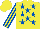YELLOW, royal blue stars, striped sleeves, yellow cap