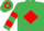 EMERALD GREEN, red diamond, hooped sleeves & cap