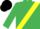 EMERALD GREEN, yellow sash, black cap