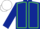 DARK BLUE, emerald green seams, white cap