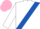 WHITE, royal blue sash, pink cap
