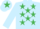 LIGHT BLUE, emerald green stars, emerald green star on cap